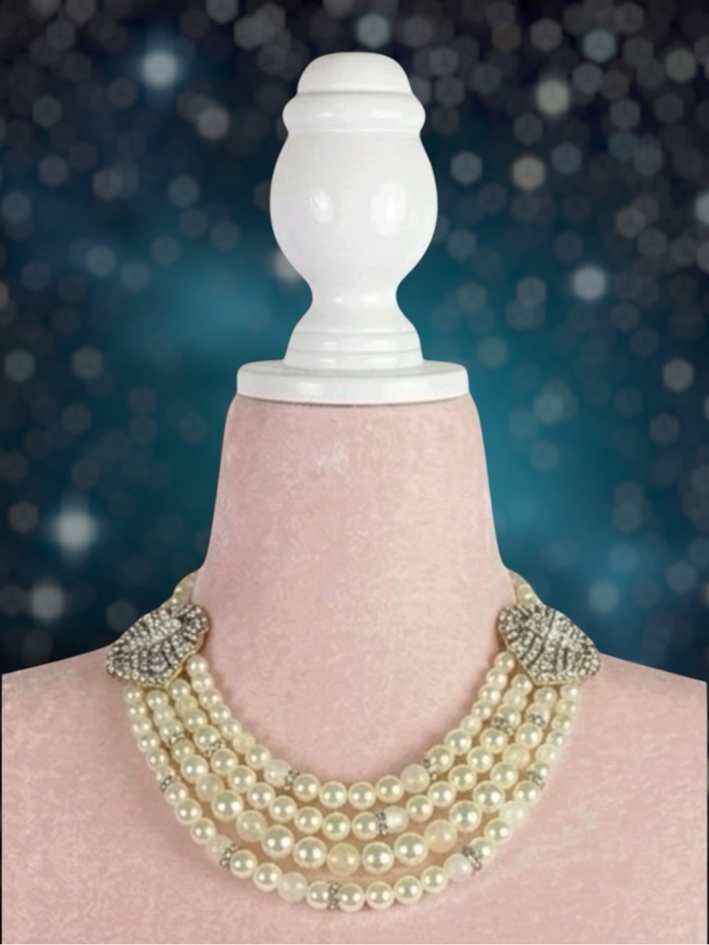 Chloe + Isabel Necklace Ivory Retro Glam Faux Pearl Crystal Cocktail Statement